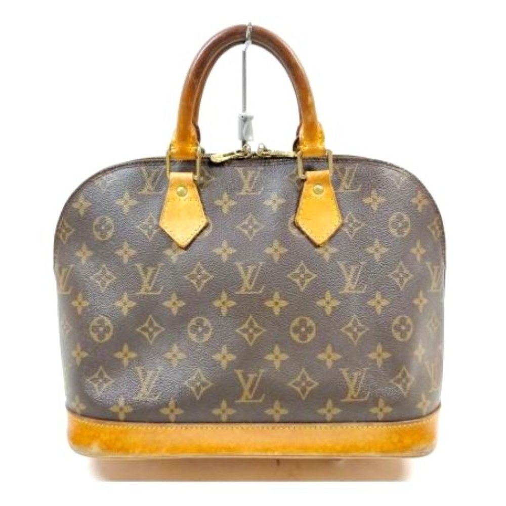 Vintage Louis Vuitton Alma Monogram Logo Leather Handbag Satchel Brown Tan Gold